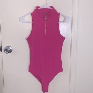 Jennifer Lopez Ribbed Half-Zip Bodysuit